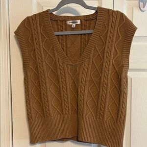Vigoss Brown Cable Knit V-Neck Sweater